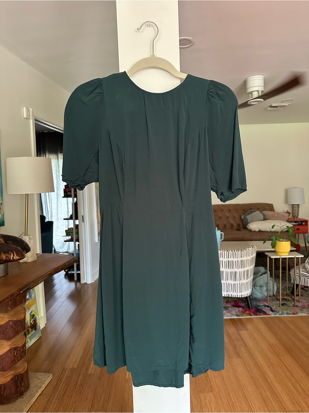 Old Navy Dark Green Puff-Sleeve Midi Dress